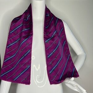 Oscar de la Renta 47” x 8” Purple Paisley Silk & Wool Scarf